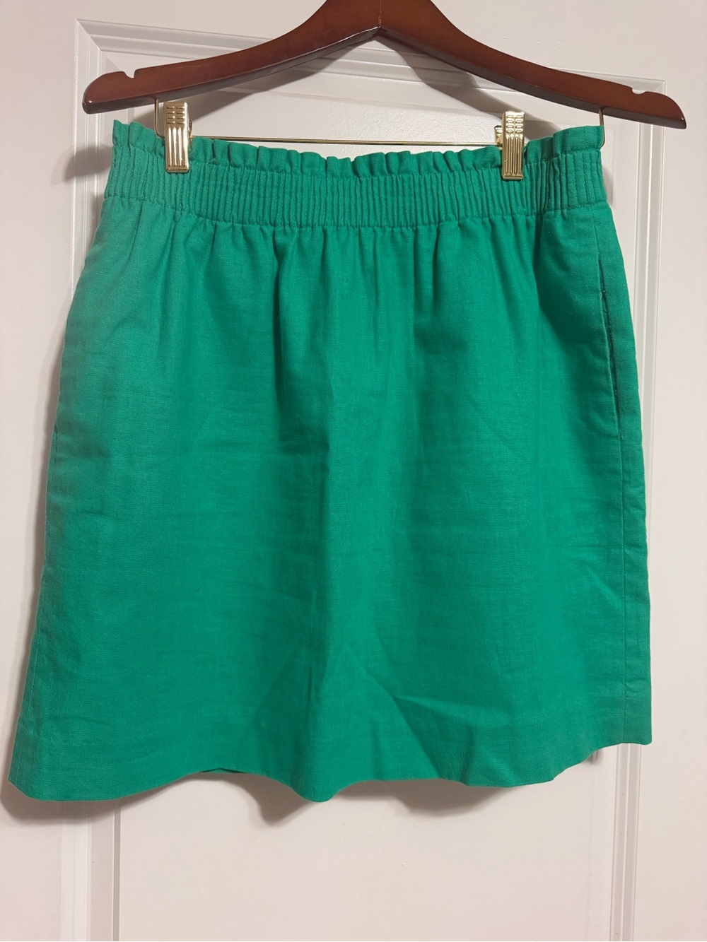 J. Crew Bright Green Elastic-Waist Mini Skirt Linen Blend